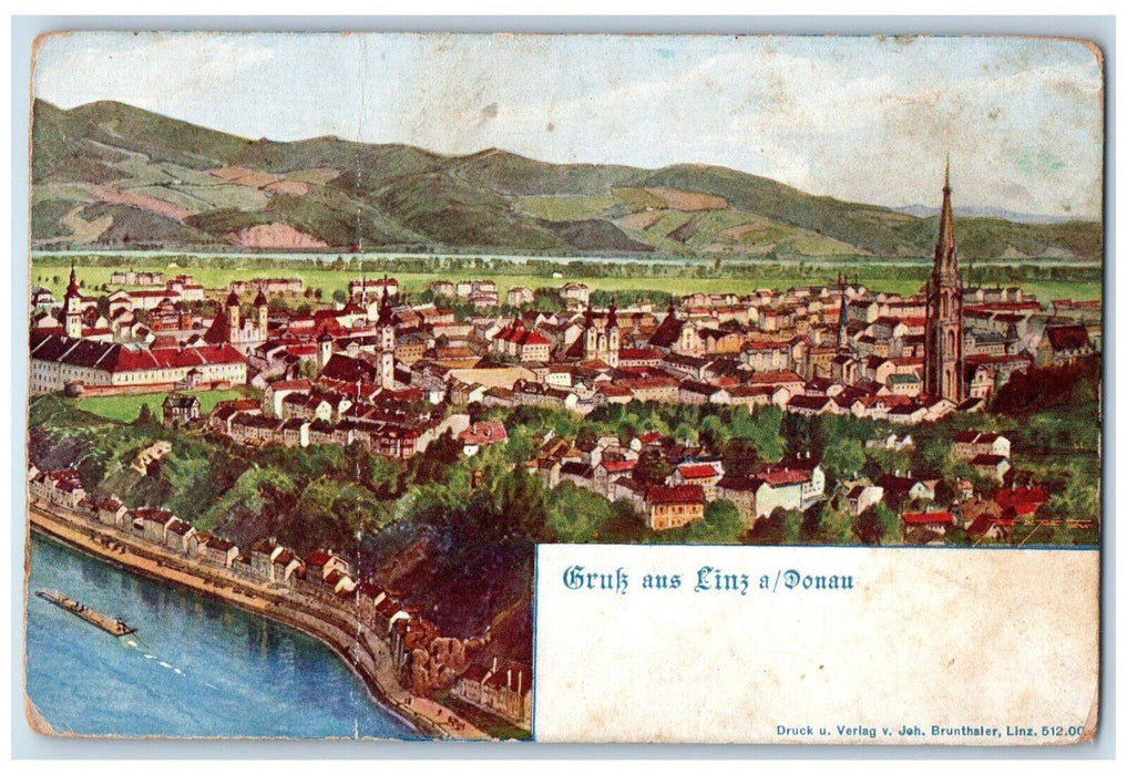 c1905 Houses View Greetings from Linz A/Donan Austria Antique Posted Postcard