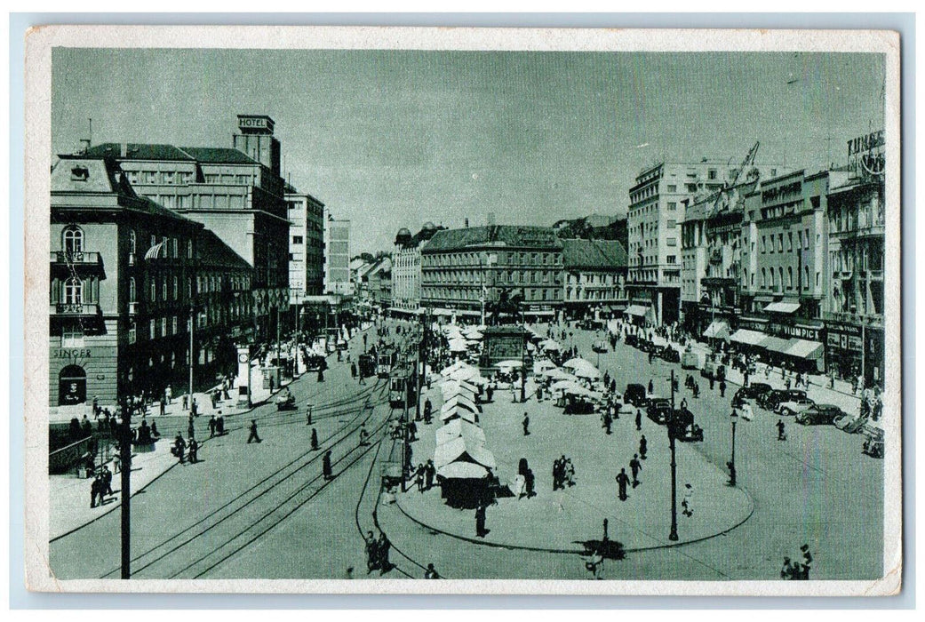 c1920's Business Section Singer Zagreb Republic Square Croatia Unposted Postcard