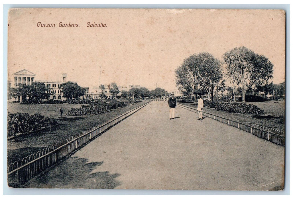 c1910 View of Curzon Gardens Calcutta India Antique Unposted Postcard