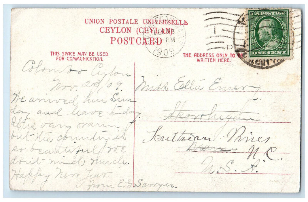 1909 Sea Wave Colombo Breakwater Ceylon Sri Lanka Antique Posted Postcard