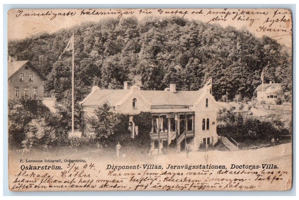 1904 Dispatcher villa Railway station Doktorns-Villa Oskarstrom Sweden Postcard