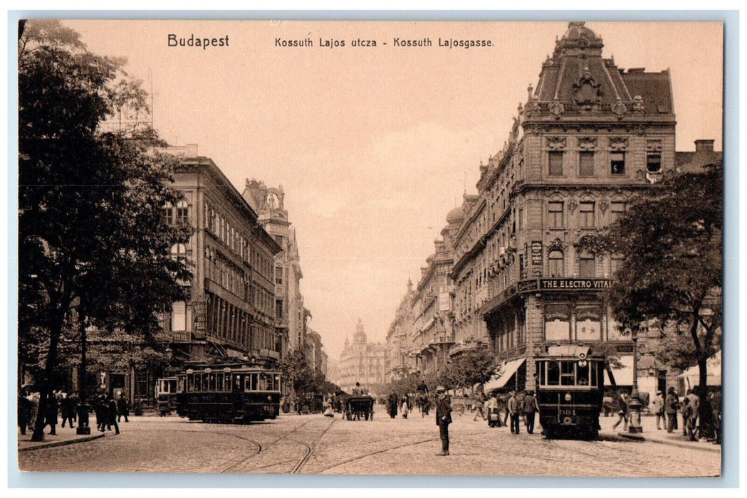 c1910 Kossuth Lajos Street Kossuth Lajos Gasse Budapest Hungary Postcard