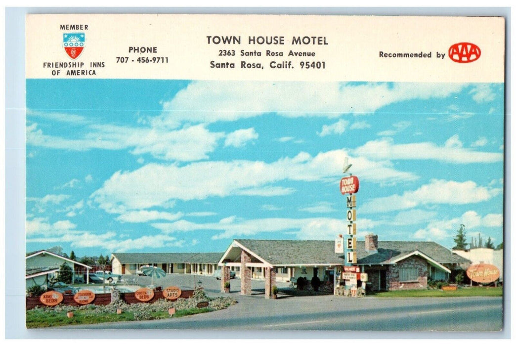 c1960 Town House Motel Friendship Inns Santa Rosa Avenue California CA Postcard