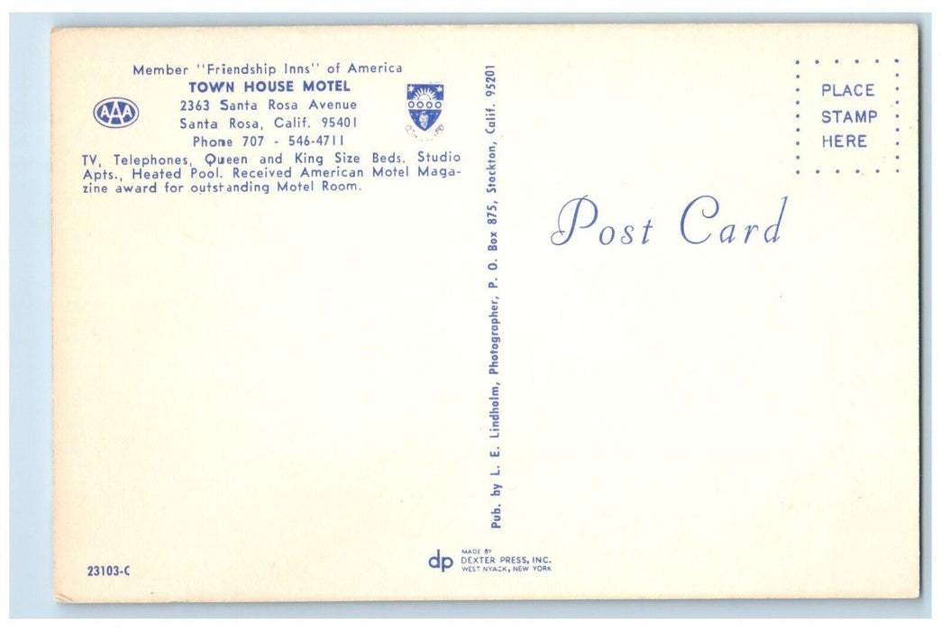 c1960 Town House Motel Friendship Inns Santa Rosa Avenue California CA Postcard