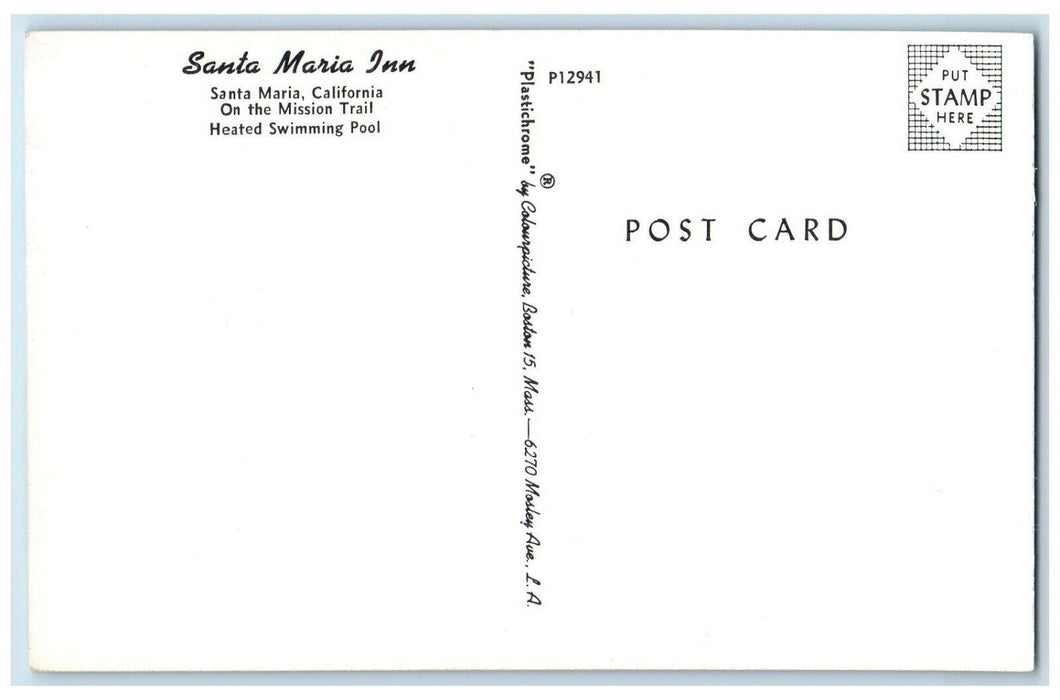 c1960 Santa Maria Inn Mission Trail Heated Swimming Pool California CA Postcard