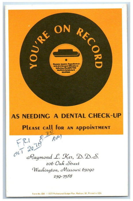 1978 Raymond Ker DDS St Louis Missouri Advertisement Vintage Posted PMC Postcard