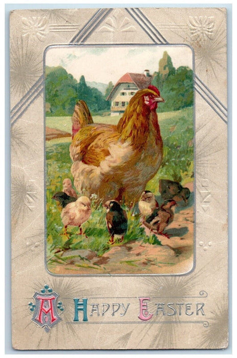 1911 Easter Chicken Hen Chicks House Winsch Back Embossed Gaylord MI Postcard
