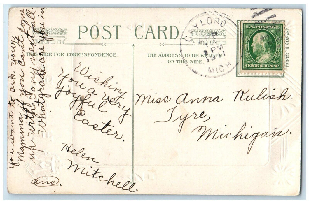 1911 Easter Chicken Hen Chicks House Winsch Back Embossed Gaylord MI Postcard