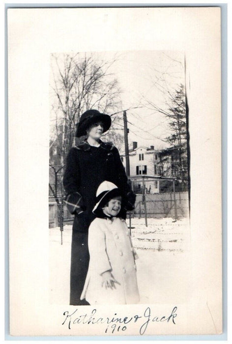 1910 Katharine Jack Woman Boy Child Winter East Orange NJ RPPC Photo Postcard