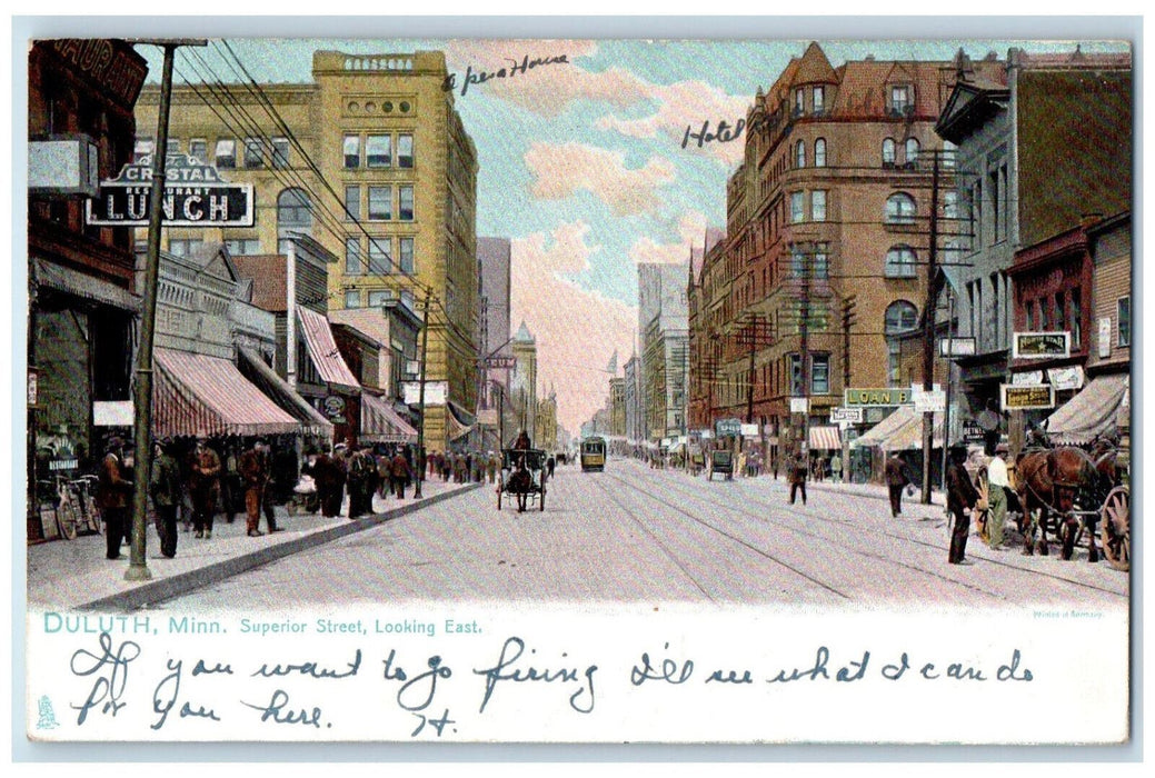 Superior Street Looking East Restaurant Hotel Scene Duluth MN Tuck's Postcard