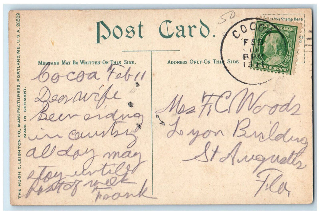 1911 Barton Avenue Horse Carriage Scene Rockledge Florida FL Antique Postcard