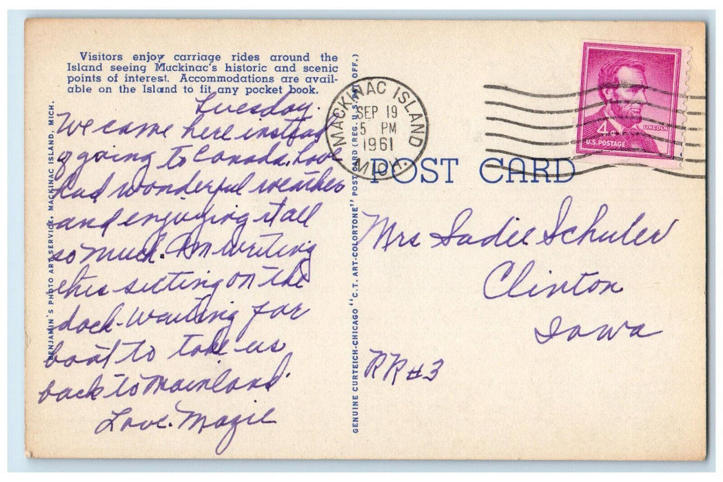 1961 Main Street Shoes Store Restaurant Mackinac Island Michigan MI Postcard