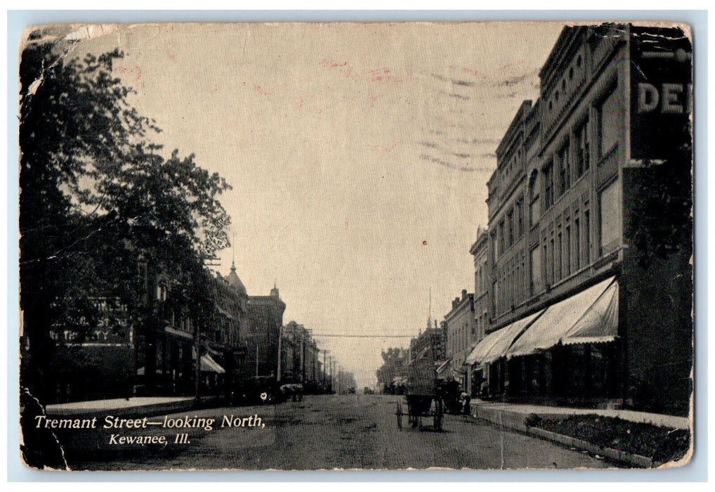 1909 View Of Tremant Street Looking North Kewanee Illinois IL Antique Postcard