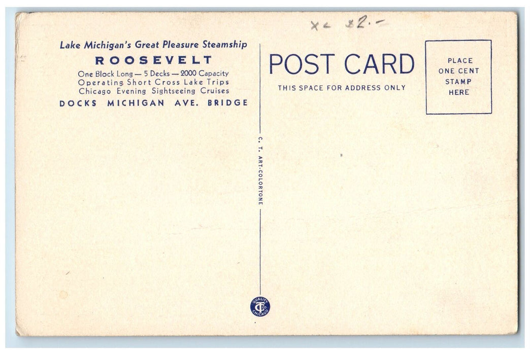 c1940's Chicago's Million Dollar Steamship Theodore Roosevelt Michigan Postcard
