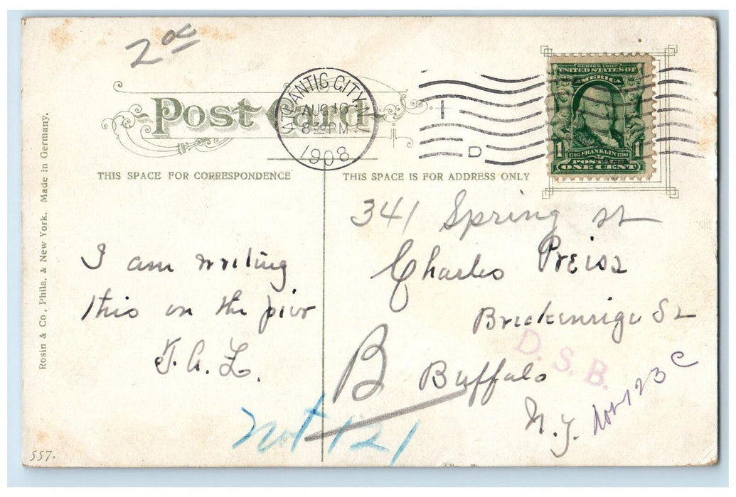 1908 At The Inlet Boardwalk Tourist Boats Atlantic City New Jersey NJ Postcard