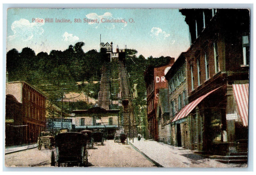 View Of Prince Hill Incline 8th Street Cincinnati Ohio OH Antique Postcard