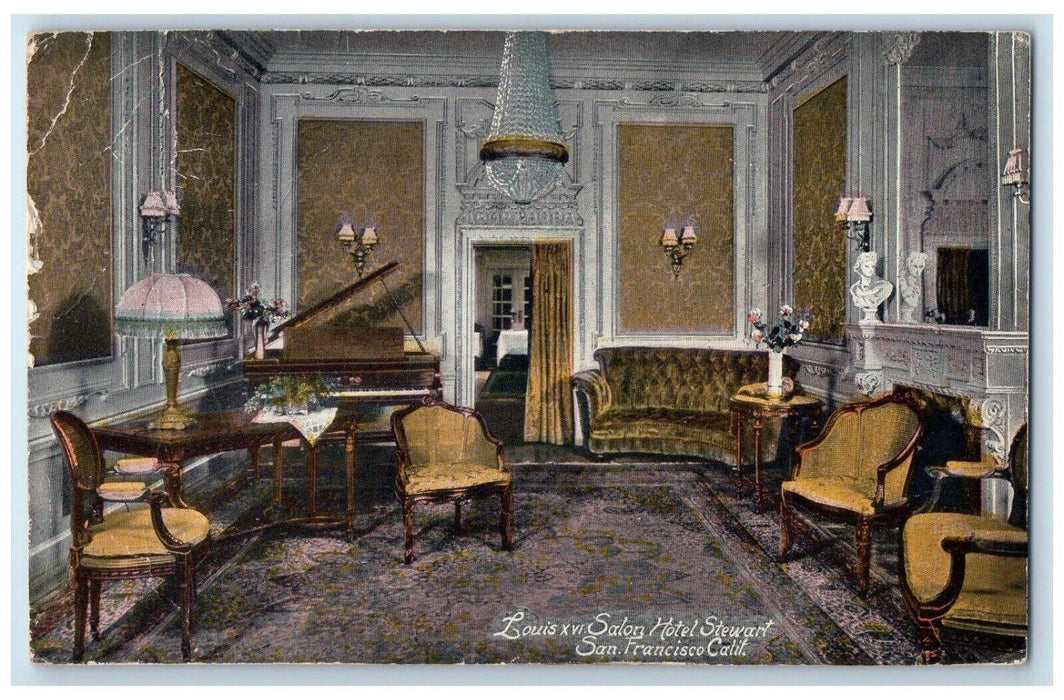 1915 Louis XVI Salon Hotel Stewart Interior San Francisco California CA Postcard
