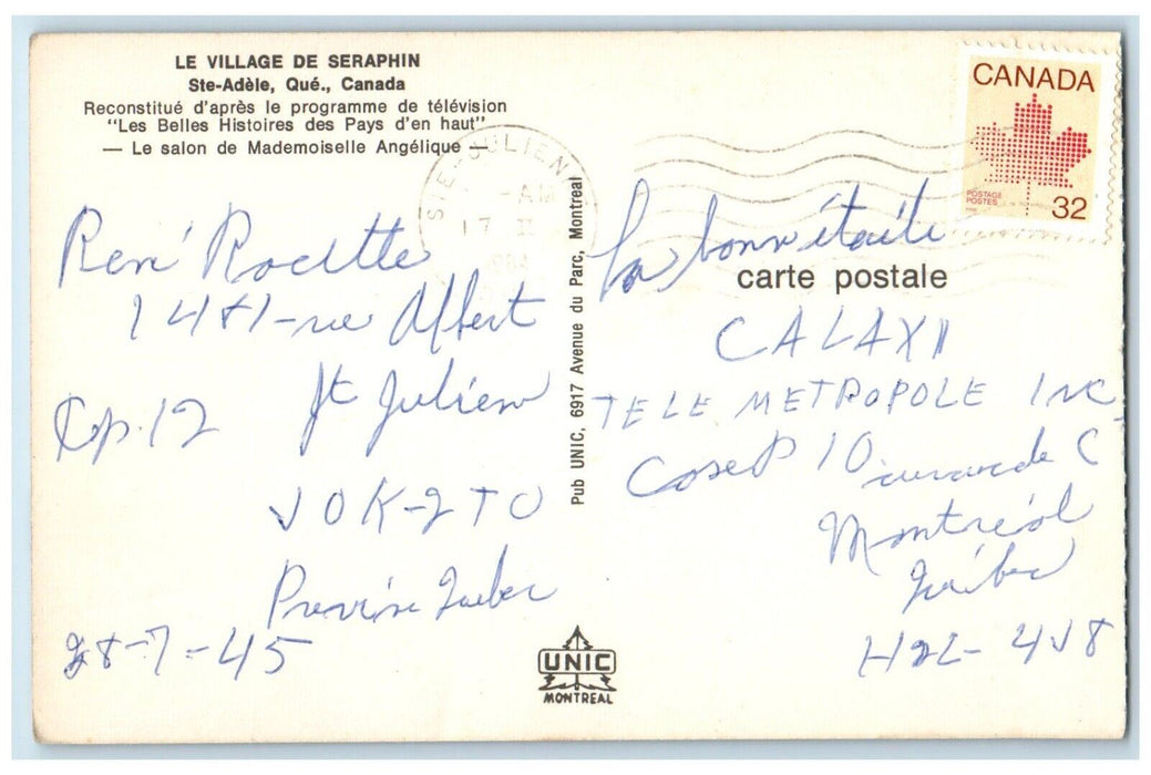 1964 Le Village De Seraphin Interior Couch Table Ste Adele Que Canada Postcard