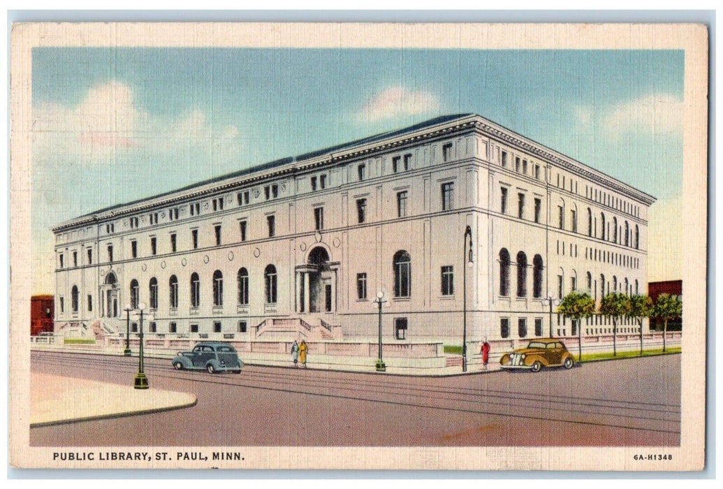 1938 Public Library Building Car St. Paul Minnesota MN Posted Vintage Postcard