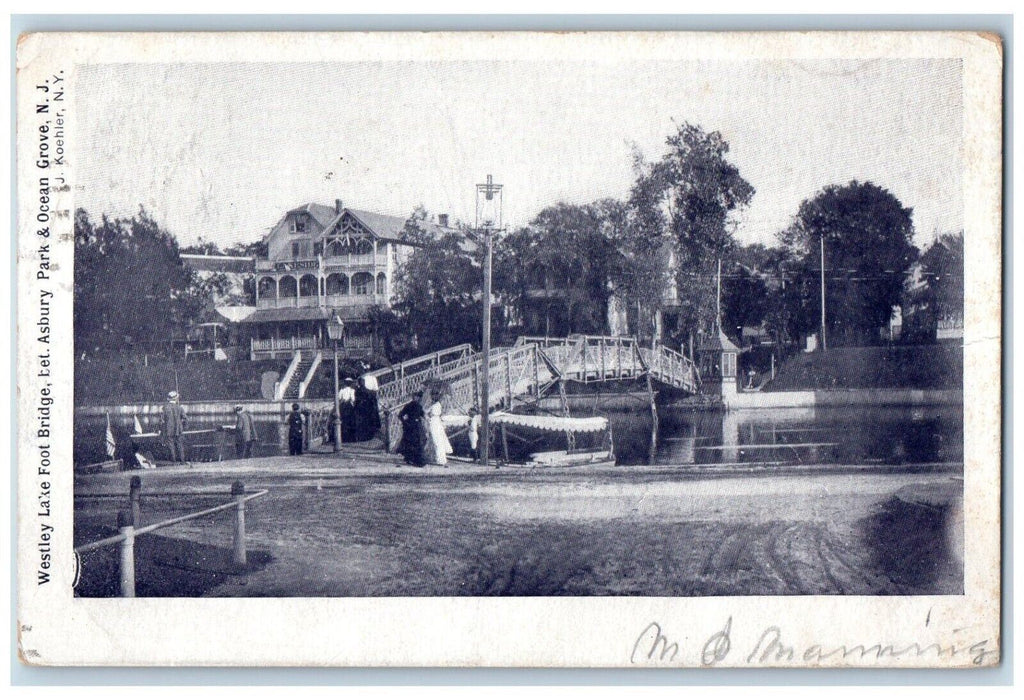 1903 Wesley Lake Foot Bridge Asbury Park Ocean Grove New Jersey Vintage Postcard