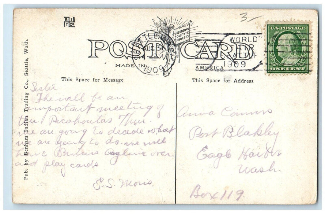 1909 Hotel Washington Grand Piano Hall Couch Annex Seattle Washington Postcard
