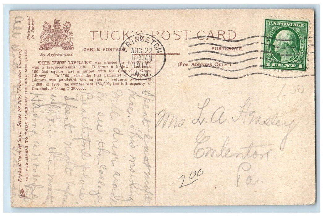1917 New Library Princeton University Princeton New Jersey NJ Vintage Postcard