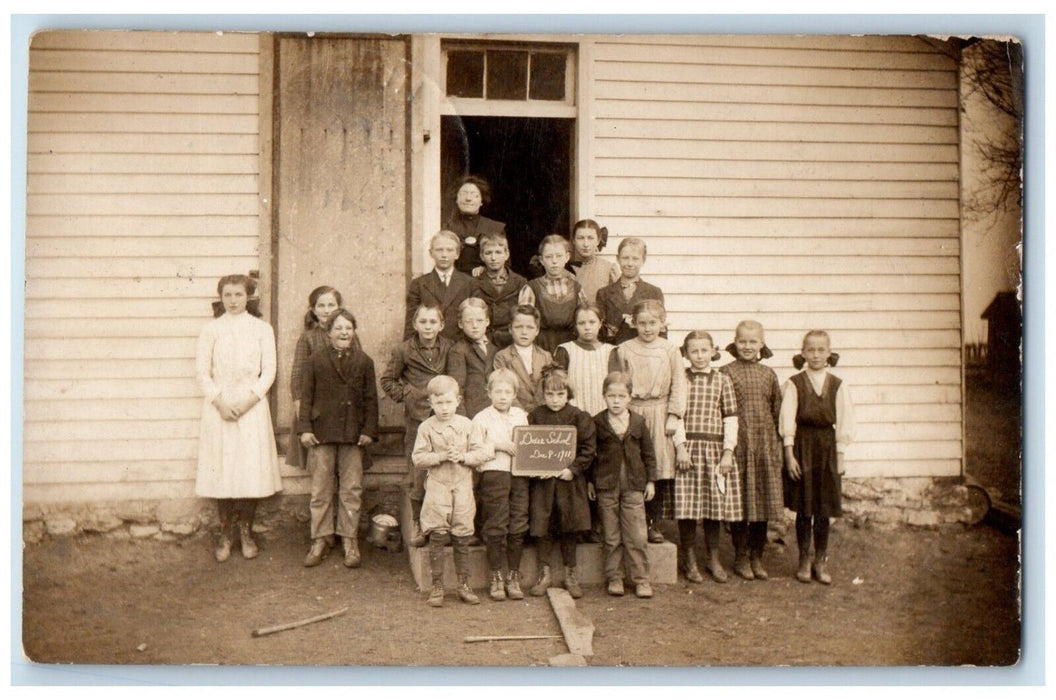 1911 Dixon School Children Boys Girls Teacher Milan IL RPPC Photo Postcard