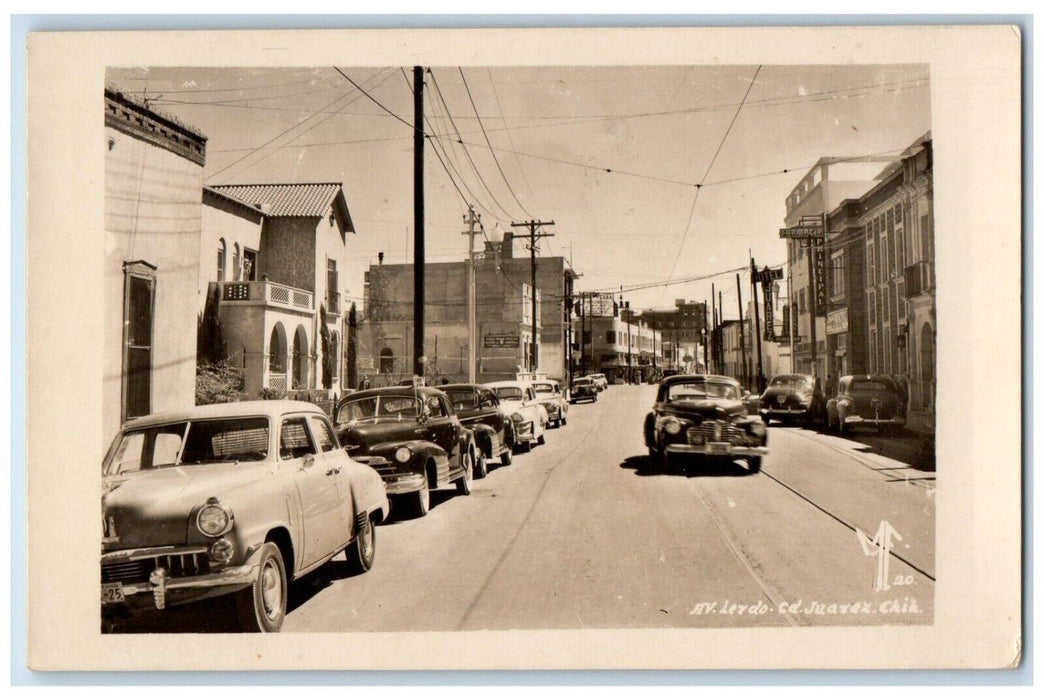 c1940's Street View Lerdo Avenue Chihuahua Juarez Mexico RPPC Photo Postcard