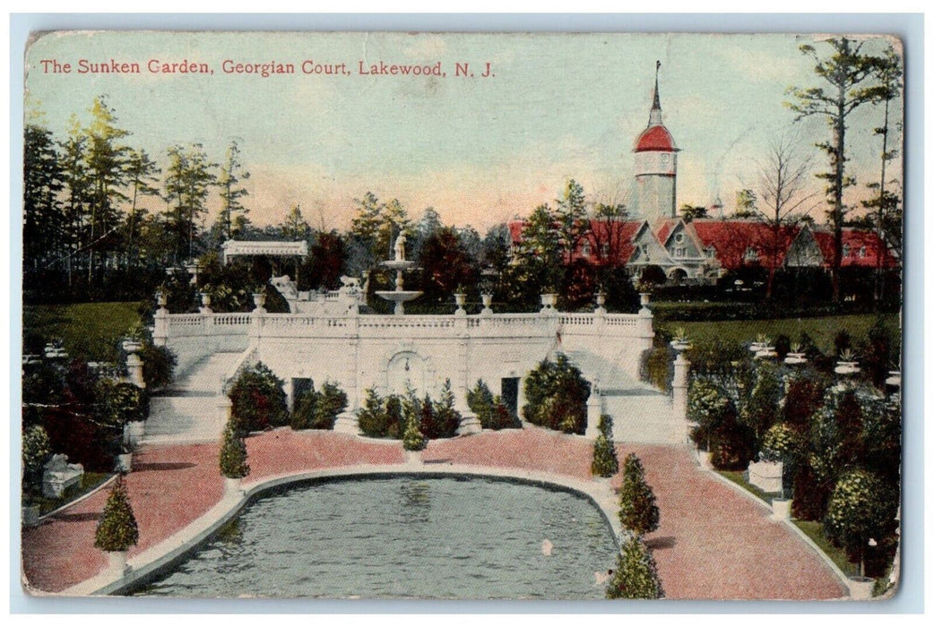 c1910 Scenic View Sunken Garden Georgian Court Lakewood New Jersey NJ Postcard