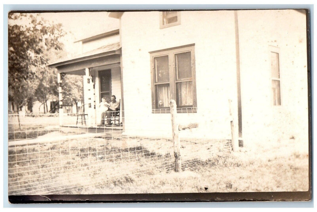 c1910's Man Rocking Chair Porch Baby Almont Iowa IA RPPC Photo Postcard