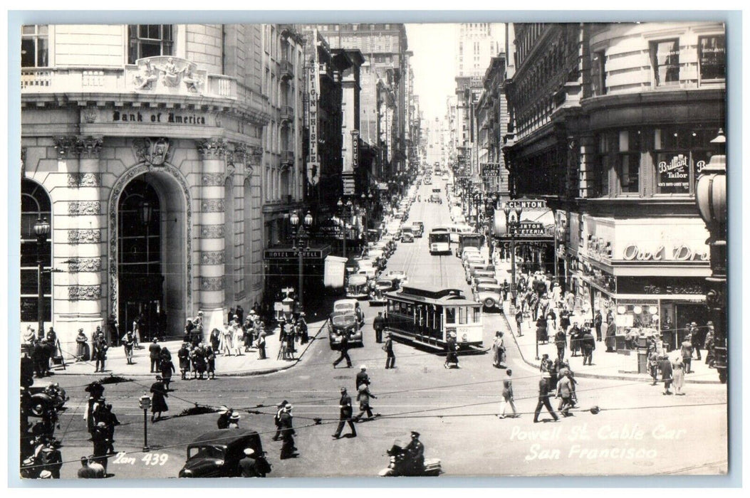 c1940's Powell St Cable Car Bank Of America San Francisco CA RPPC Photo Postcard