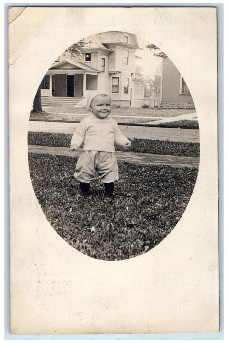 1910 Candid Child Boy Cute Findlay Ohio OH RPPC Photo Posted Postcard