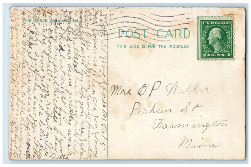 Public Library Building Exterior Scene Skowhegan ME, Street Trees Postcard