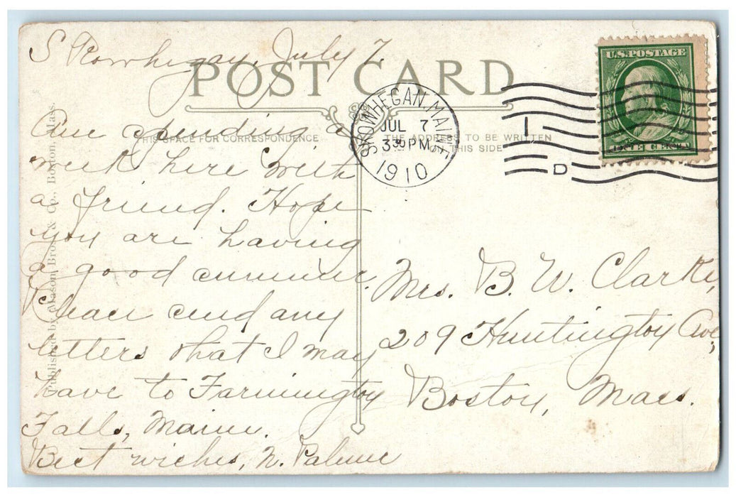 1910 Business Section Water St., Skowhegan Maine ME, Car Shops Scene Postcard