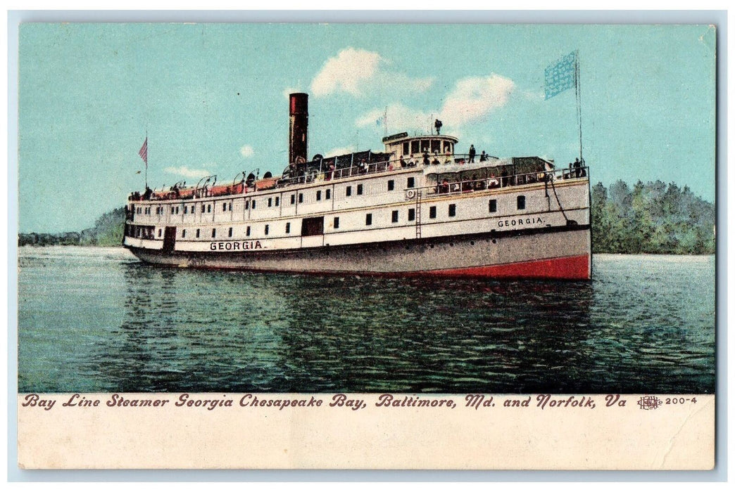 c1910's Bay Line Streamer Georgia Chesapeake Bay Baltimore Norfolk VA Postcard