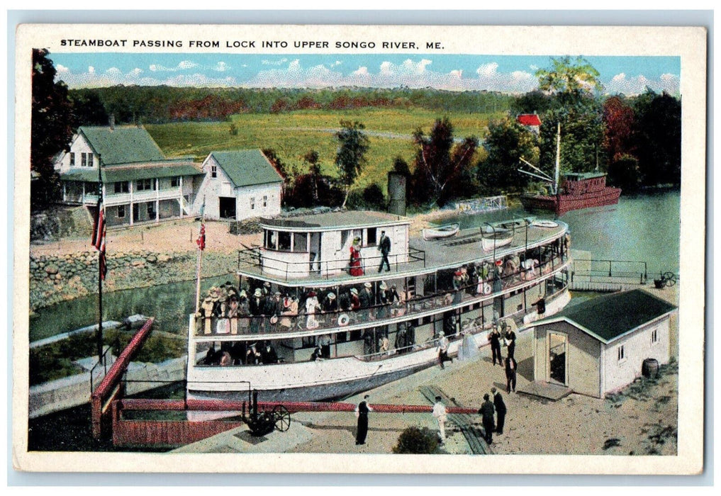 Steamboat Ship Passing From Lock Into Upper Songo River Maine ME  Postcard