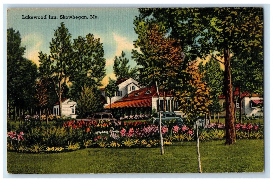 Lakewood Inn Motel Garden Park Cars Trees Scene Skowhegan Maine ME Postcard