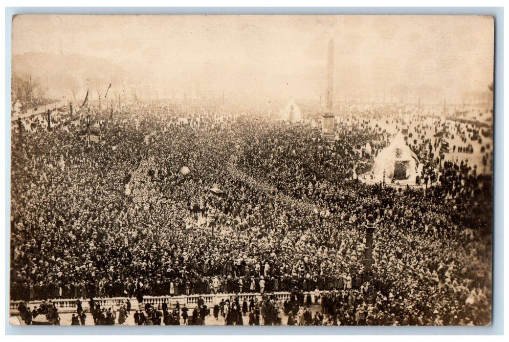 c1910's Paris France End Of WWI, Crowded People RPPC Photo Antique Postcard