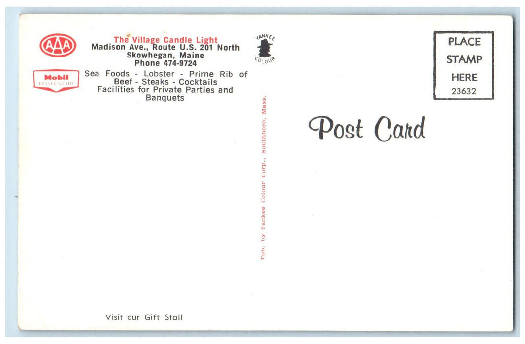 The Village Candle Light Restaurant Cocktail Skowhegan Maine ME Postcard