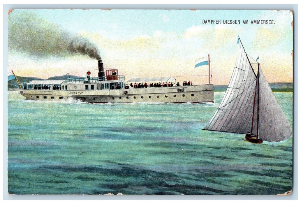 c1910's Dampfer Diessen Am Ammersee Steameship Scene Germany Unposted Postcard