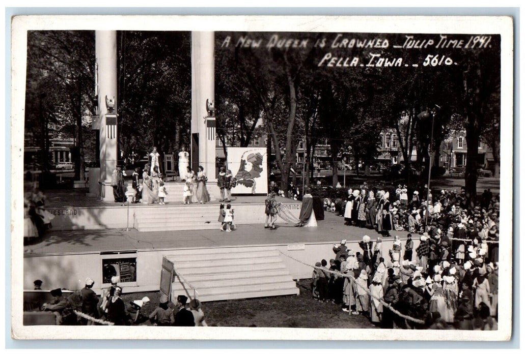 c1940's A New Queen Is Crowned Tulip Time Pella Iowa IA RPPC Photo Postcard