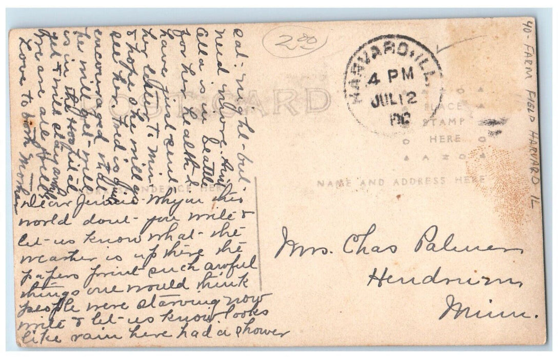 c1910's Boy At Farm Field Harvard Illinois IL RPPC Photo Posted Antique Postcard