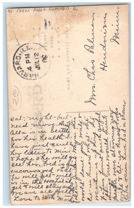 c1910's Boy At Farm Field Harvard Illinois IL RPPC Photo Posted Antique Postcard