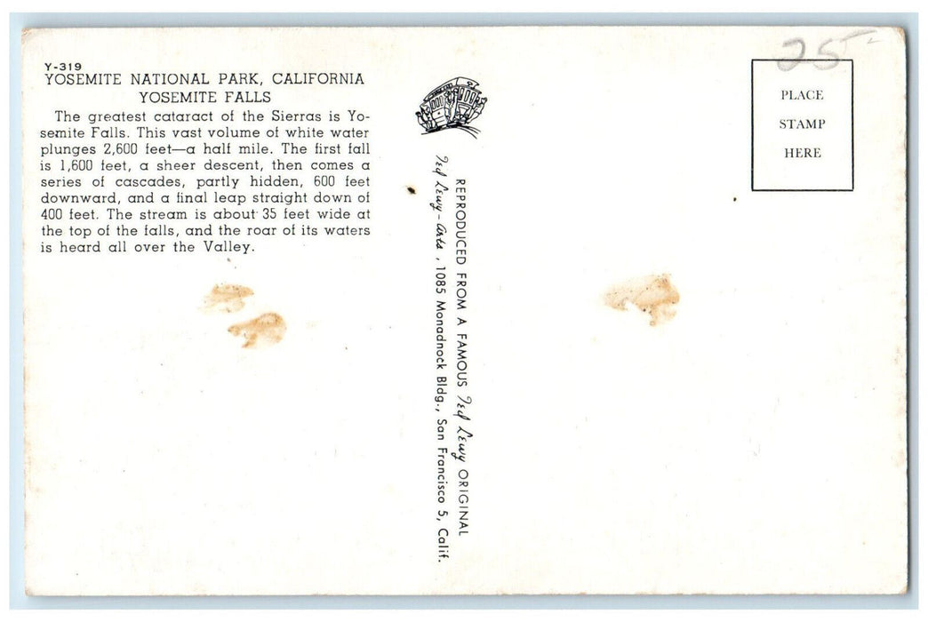 Yosemite National Park Yosemite Falls Mountains California CA Painting Postcard