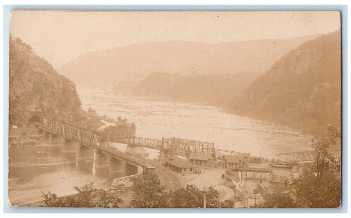 Bird's Eye View Of Harper's Ferry West Virginia WV RPPC Photo Antique Postcard