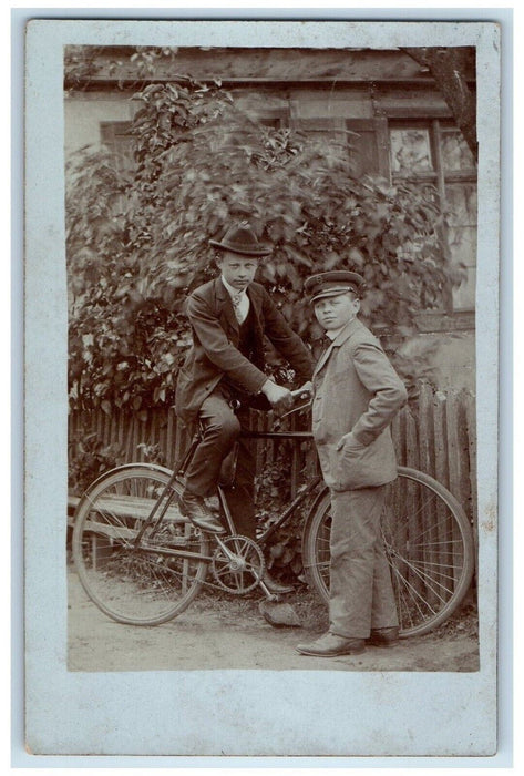 1911 Well Dressed Children Boys Bicycle Suit Tie Germany RPPC Photo Postcard