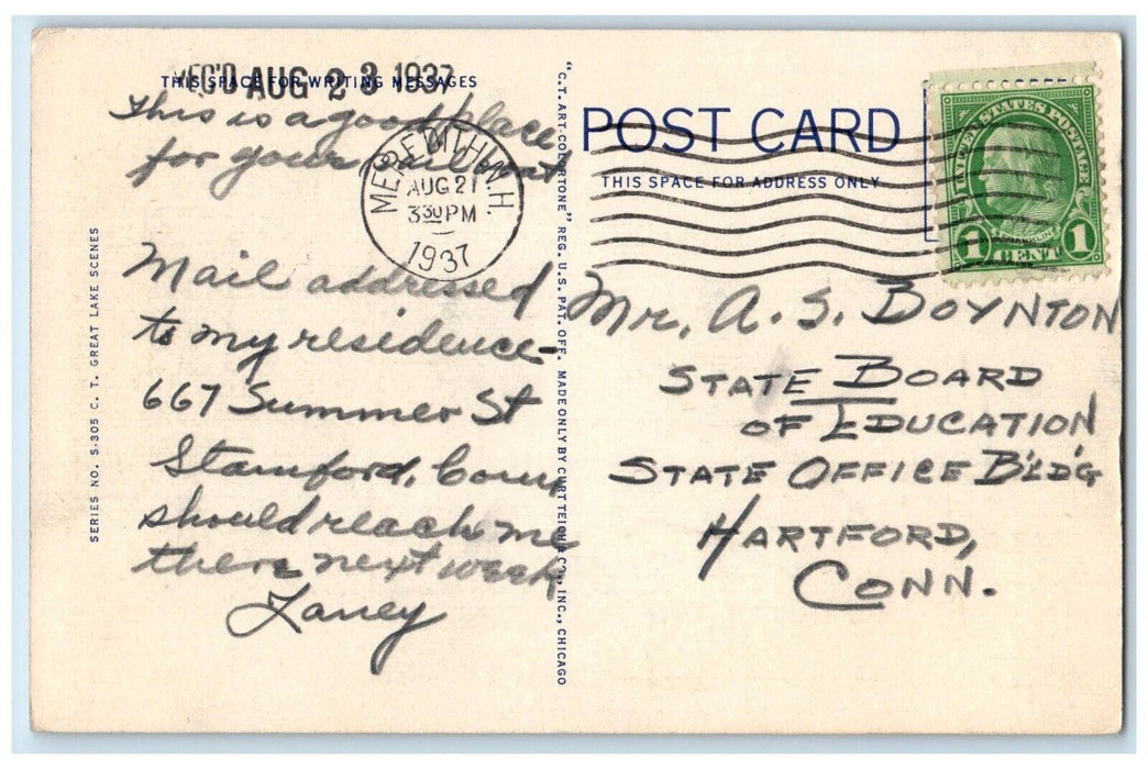 1937 Still Waters Lake Winnipesaukee Meredith New Hampshire NH Vintage Postcard