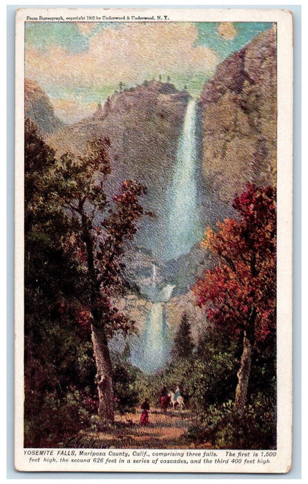 View Of Three Falls Mariposa County Yosemite National Park CA Antique Postcard