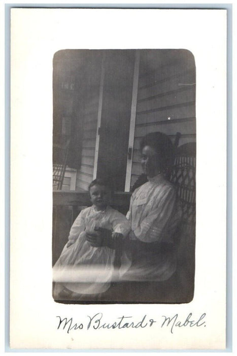 c1910's Woman Baby Mabel Bustard Wicker Chair East Orange NJ RPPC Photo Postcard