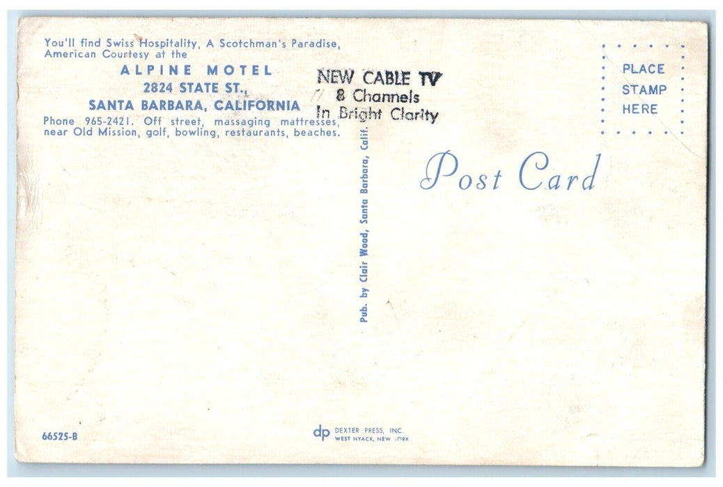 c1960 Alpine Motel State Street Restaurant Santa Barbara California CA Postcard